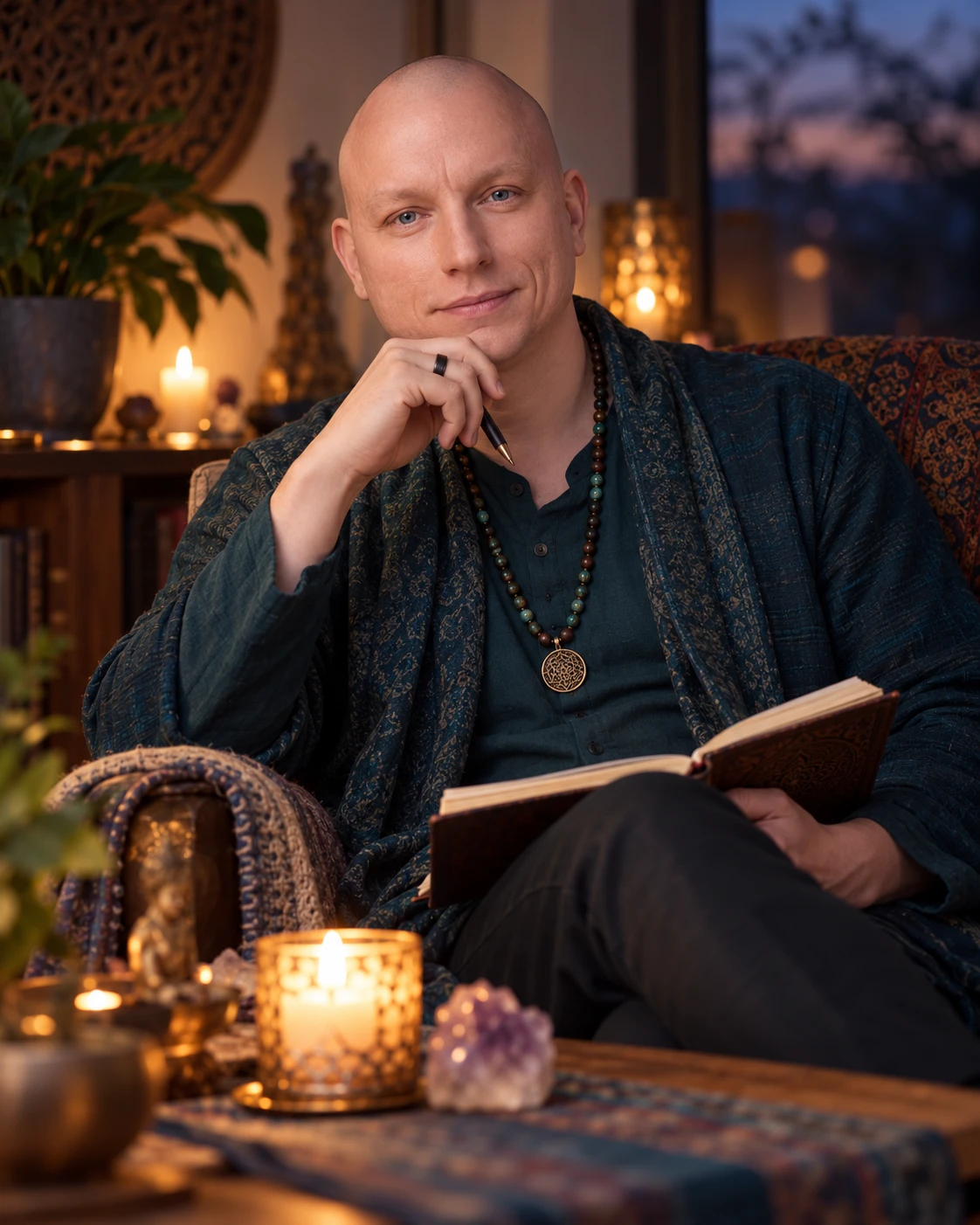 Spirit coaching — Dariusz Chęciński-Kamiński przy świecach, z notatnikiem